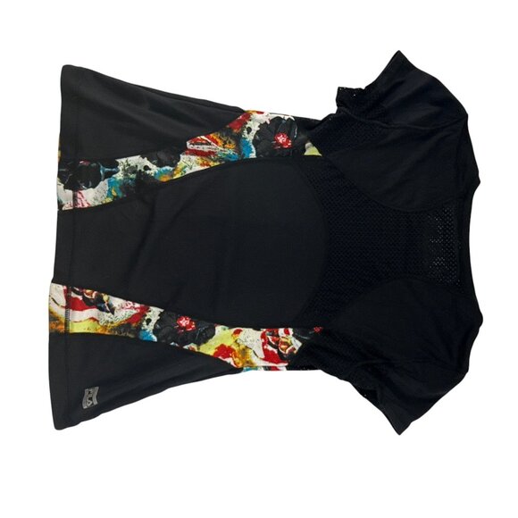 Fila Sport Women's Medium Black Athletic T Shirt Mesh Panels Paint Splatter Prin - Picture 7 of 8